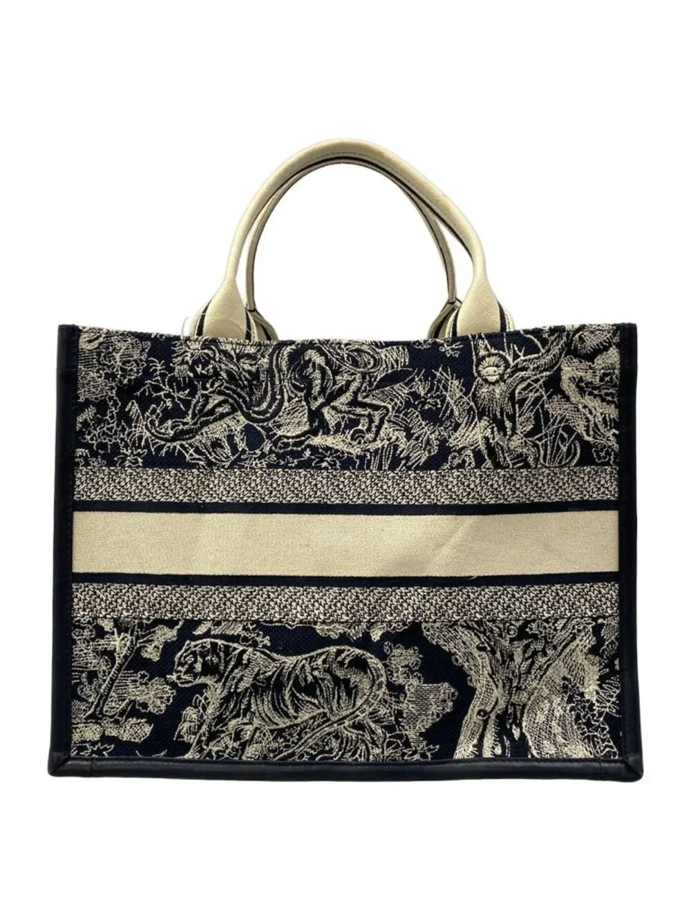 Dior Tote Book Vintage Small Dark Navy Ivory Embroidery
